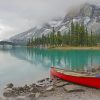 Canada Parks Mountains Lake Coast with Red Boat Jaspe paint by numbers