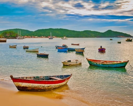 Colorful Lake Boats Paint By Numbers