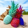 Colorful Pineapples On Beach paint by numbers