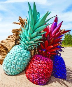 Colorful Pineapples On Beach paint by numbers