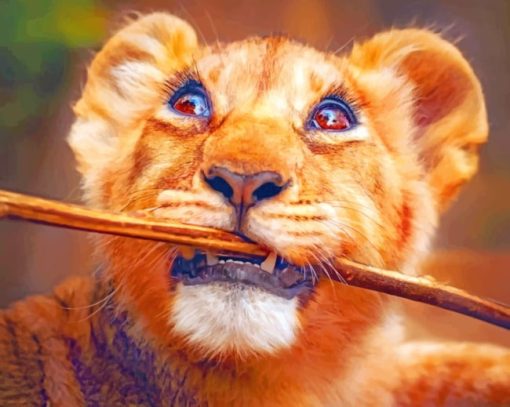 Lion Cub With Stick paint by numbers