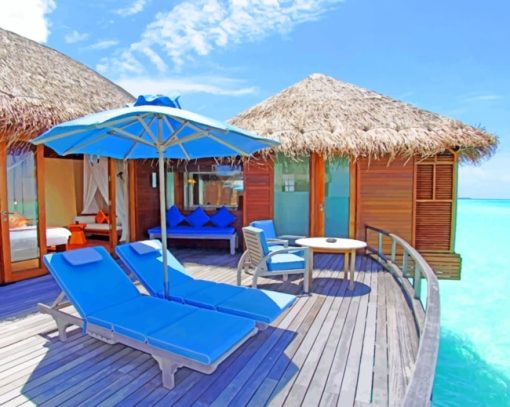 Maldives Resort Cabins paint by numbers