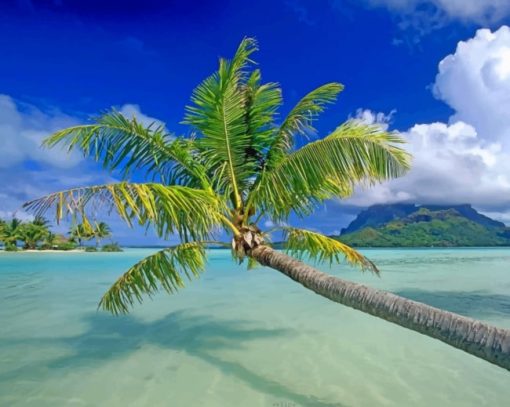 Palm Trees In Blue Beach paint by numbers