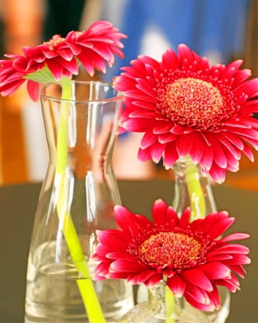 Red Flowers In Glass Pot paint by numbers