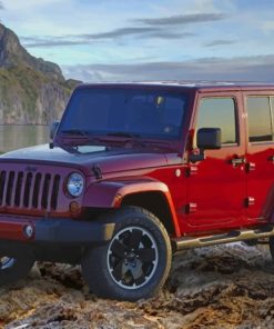 Red Jeep Wrangler In Landscape paint by numbers