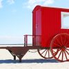 Red Wheel Cabin On Beach paint by numbers