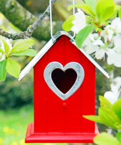 Tree Flowers And Branch Birdhouse paint by numbers