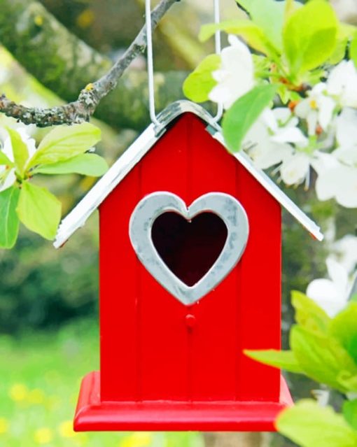 Tree Flowers And Branch Birdhouse paint by numbers