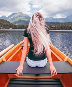 Woman Boat In Braies Lake Paint By Numbers