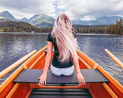 Woman Boat In Braies Lake Paint By Numbers