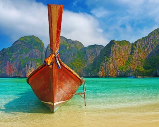 Wooden Boat On Exotic Beach paint by numbers