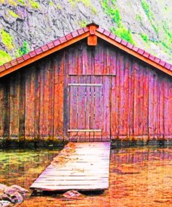 Wooden Cabin On Lake Area paint by numbers