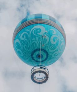 Aquamarine Hot Air Balloon Rises Into Puffy Clouds paint by numbers