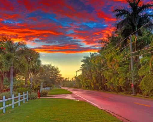 Sunset And Trees paint by numbers