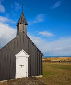 Black Church Building Blue Skies paint by numbers