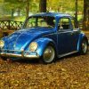 Blue Car Vintage In Autumn Leaves paint by numbers