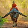 Boy Monk Riding Buffalo paint by numbers