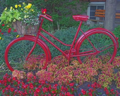 Red Bicycle And Flowers paint by numbers