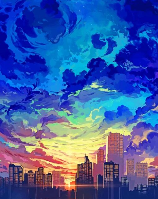 City sunset Illustration paint by numbers