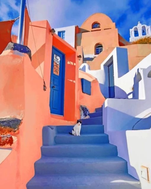 Colorful Buildings Santorini paint by numbers