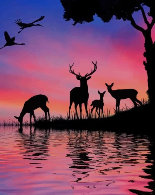 Deers In The Forest Silhouette paint by numbers