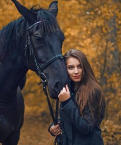 Girl And Black Horse paint by numbers