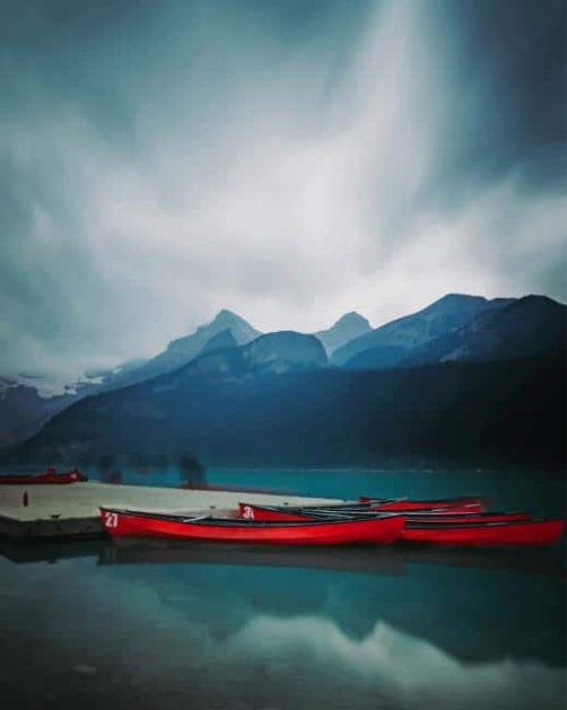 Illuminated Clouds Overlooking A Clear Lake paint by numbers