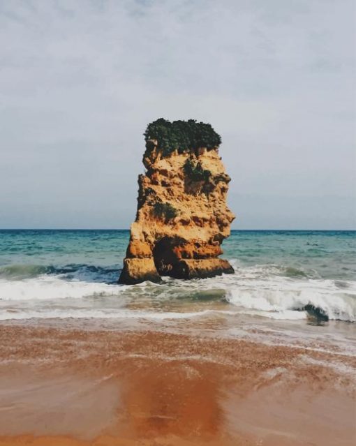 Large Rock Stands Guard In The Middle Of The Ocean paint bynumbers