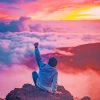 Man Sitting On Mountain Cliff Facing White Clouds paint by numbers