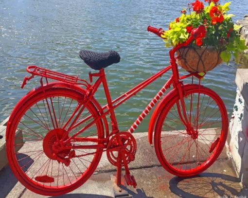 Red Bicycle Near The Ocean paint by numbers