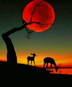 Red Moon With Deer paint by numbers