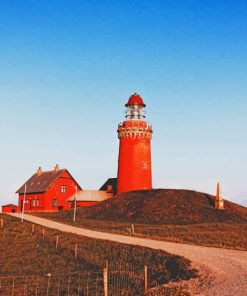 Red Tower Light House In Farmlands paint by numbers