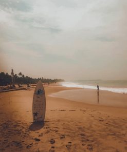 The Lonely Surfboard On Beach paint by numbers