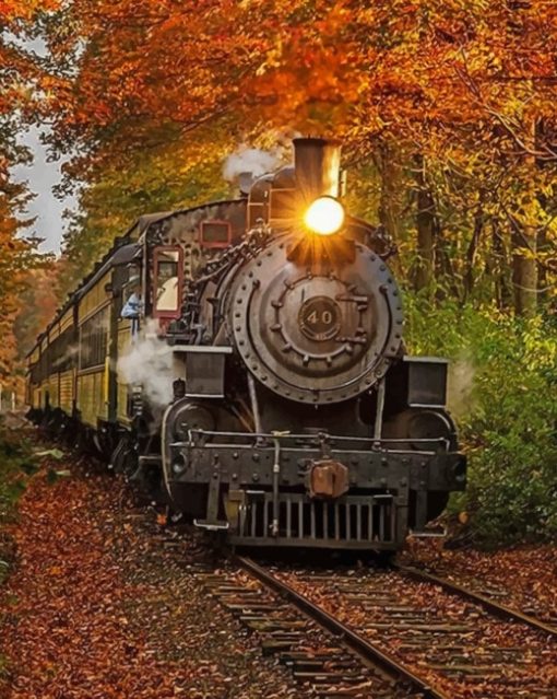 Classic Train In Fall paint by numbers