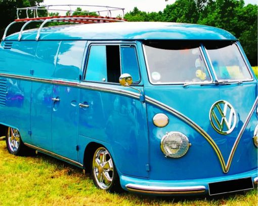 Volkswagen Bue Van In Forest paint by numbers