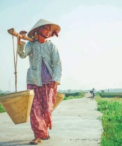 Woman Carrying Basket On Her Shoulder paint by numbers