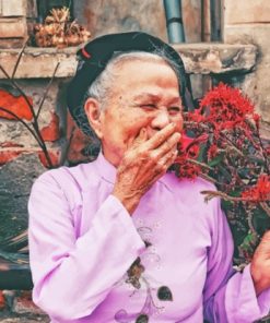 Woman Holding Red Petaled Flowers paint by numbers