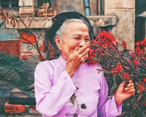 Woman Holding Red Petaled Flowers paint by numbers