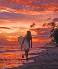 Woman With A Surf Board paint by numbers