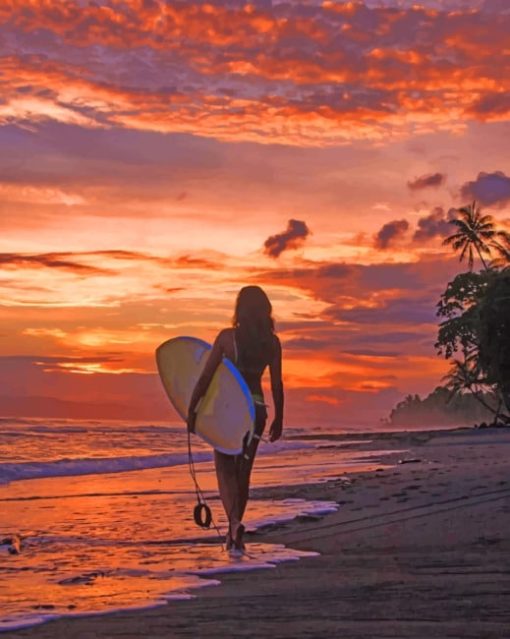 Woman With A Surf Board paint by numbers