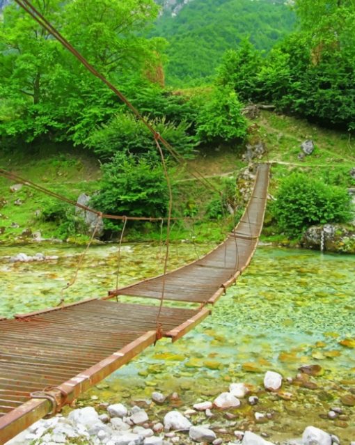 Wooden Bridge Valbonë Village In Albania paint by numbers