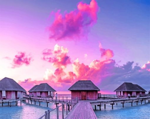 Beach Huts In The Maldives Paint By Numbers