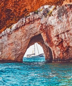 Boat In Blue Caves Zakynthos paint by numbers