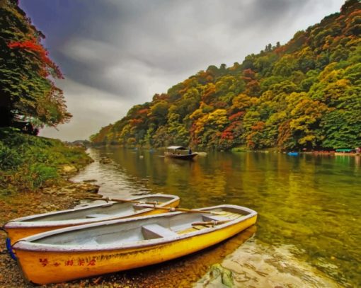 Boats In River Shore paint by numbers