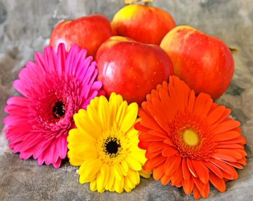 Colorful Flowers And Red Apples Paint By Numbers