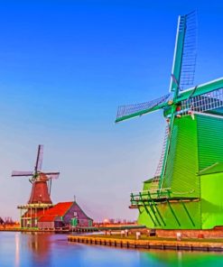 Colorful Windmill Houses paint by numbers