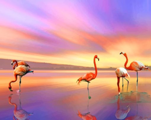 Flamingos At Sunset Paint By Numbers