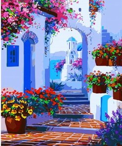 Santorini Flower Path paint by numbers