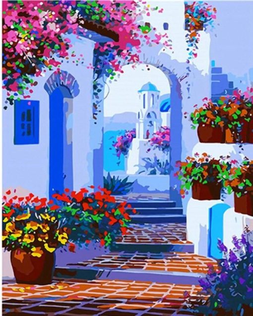 Santorini Flower Path paint by numbers