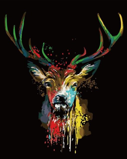 Colored Deer in Dark paint by numbers